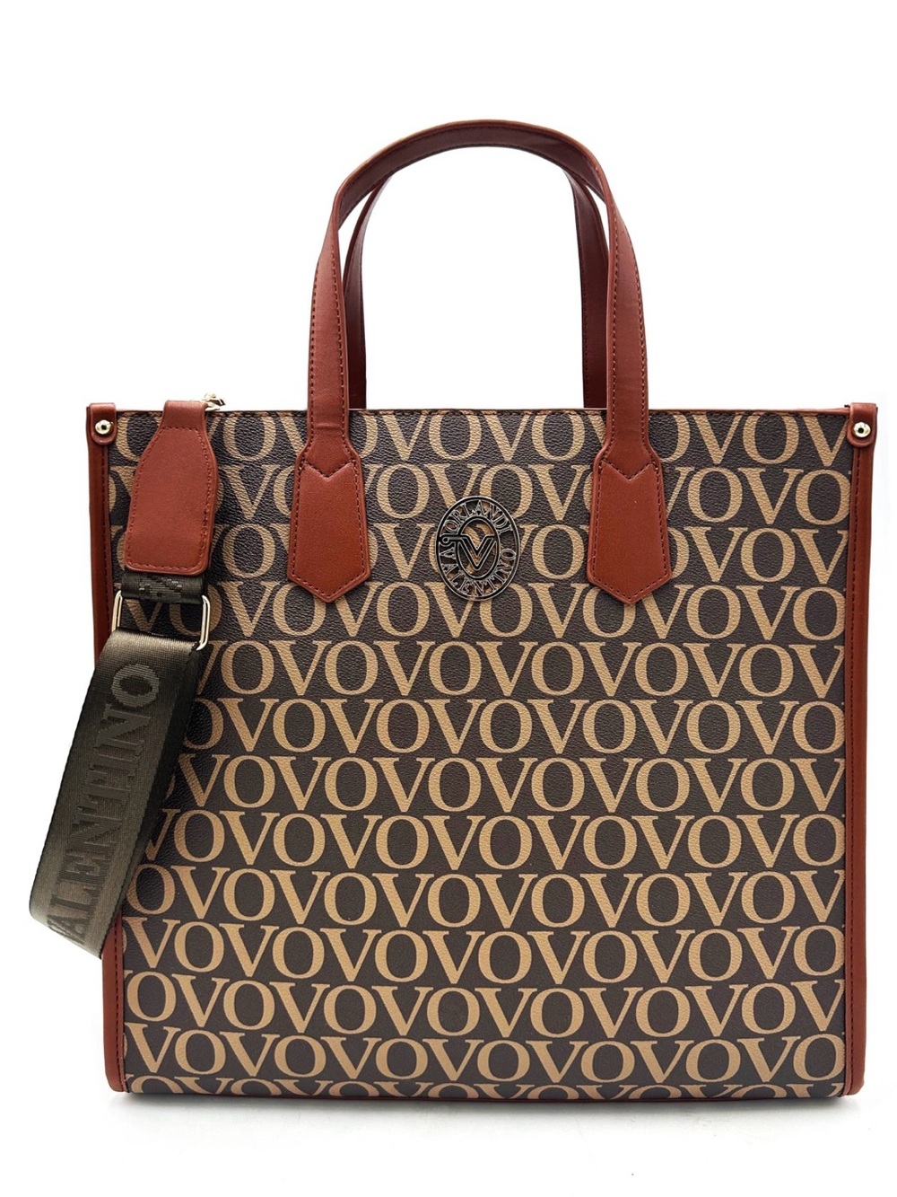 Valentino Orlandi VOXO Large Brown and Tan Logo Tote with Crossbody Strap